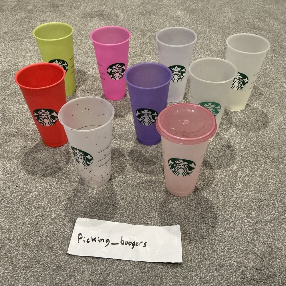 Starbucks Reusable Cold‎ Cups With One Lid, Lot Of 9! 24oz